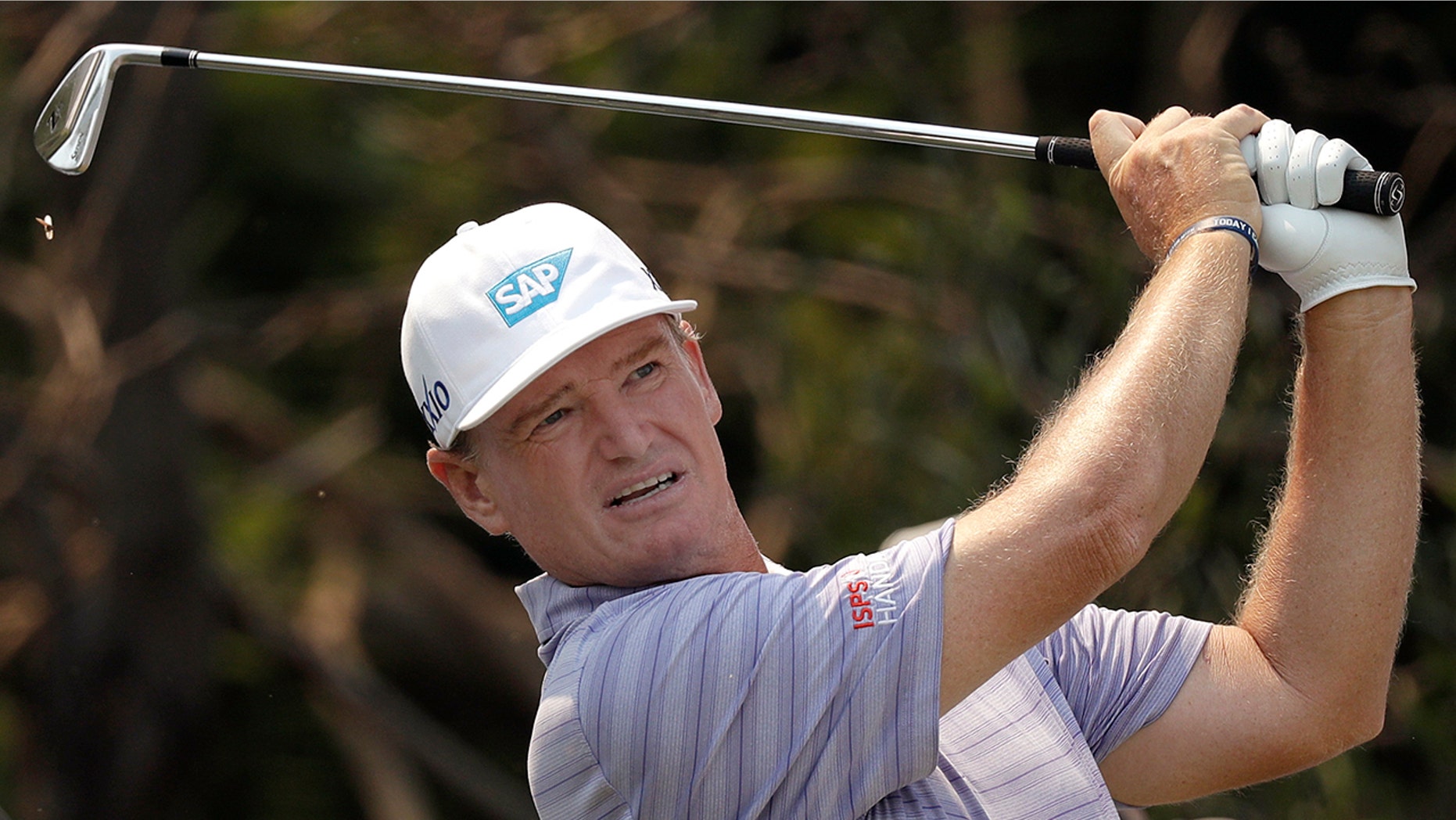 South Africa's Ernie Els tees off on the second hole during the Australian Open Golf Pro-AM in Sydney, Wednesday, Dec. 4, 2019. The Australian Open begins Thursday. (AP Photo/Rick Rycroft)