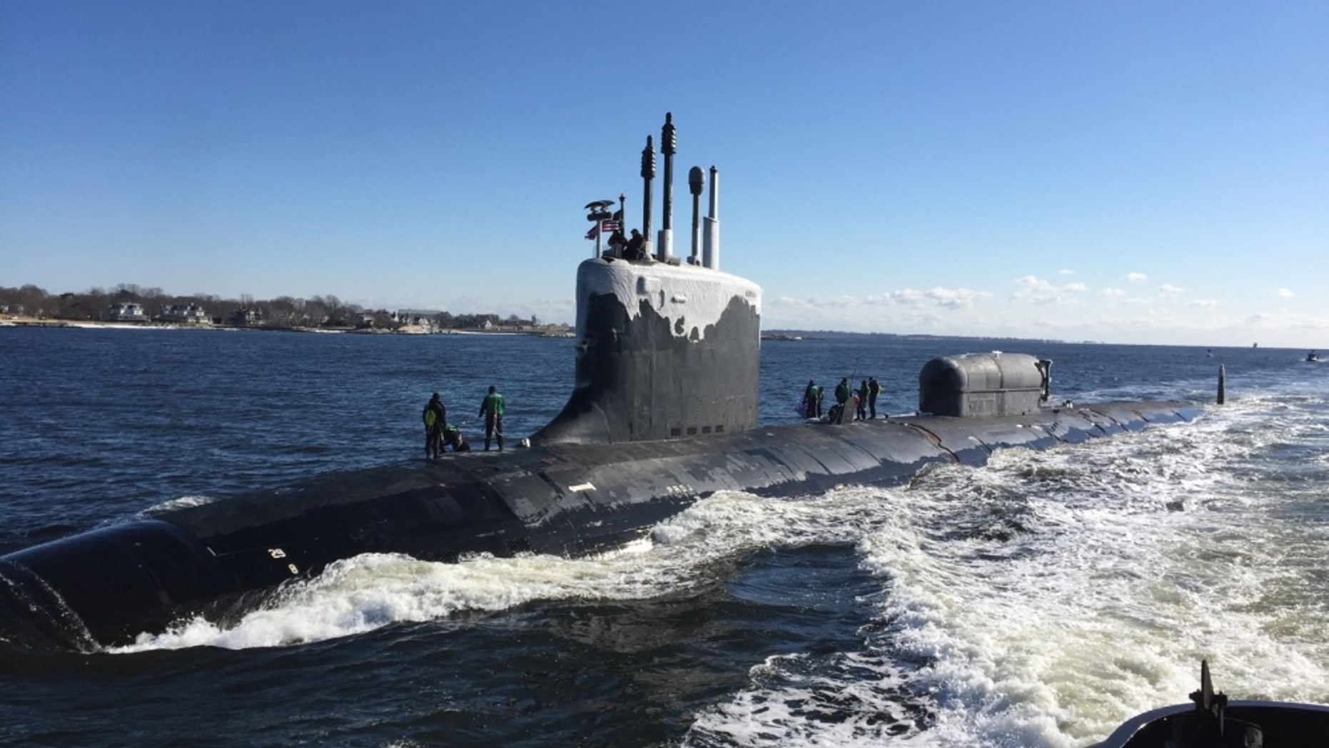 The Virginia-class, nuclear-powered, fast-attack submarine, USS North Dakota (SSN 784), transits the Thames River as it pulls into its homeport on Naval Submarine Base New London in Groton, Conn - file photo.