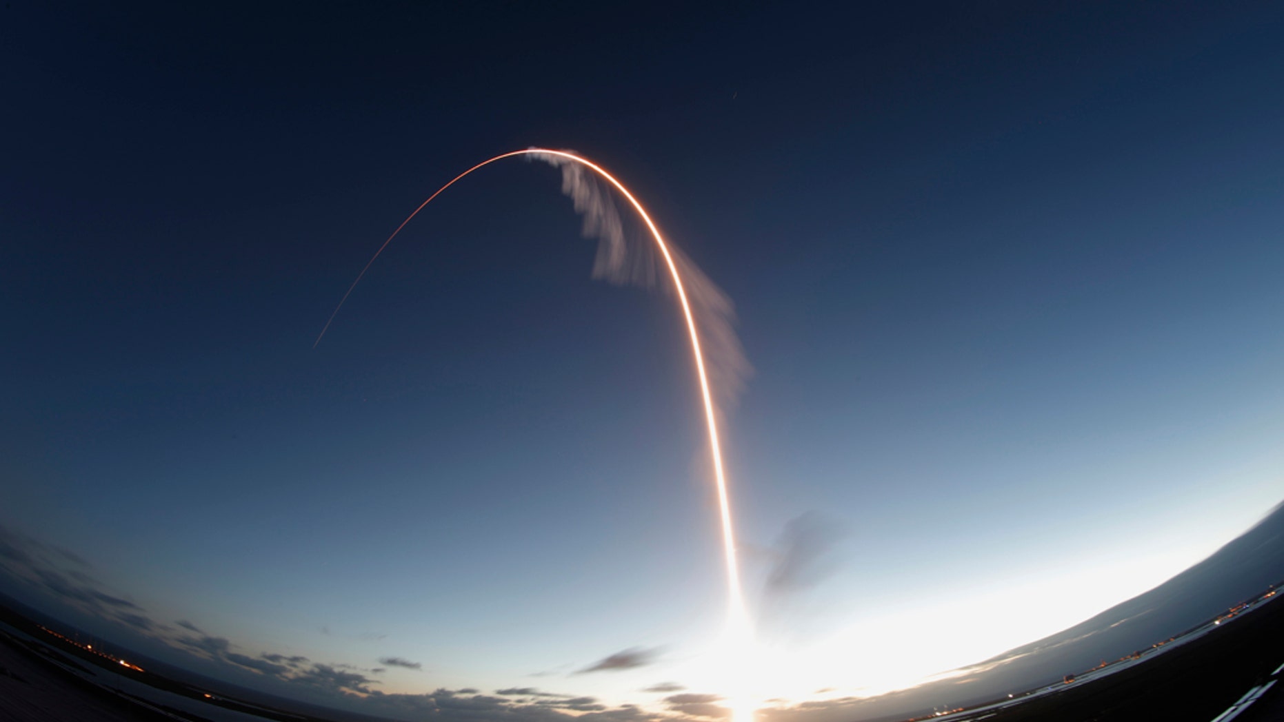 A time exposure of the United Launch Alliance Atlas V rocket carrying the Boeing Starliner crew capsule on an Orbital Flight Test to the International Space Station lifts off from Space Launch Complex 41 at Cape Canaveral Air Force station, Friday, Dec. 20, 2019, in Cape Canaveral, Fla. (AP Photo/Terry Renna)