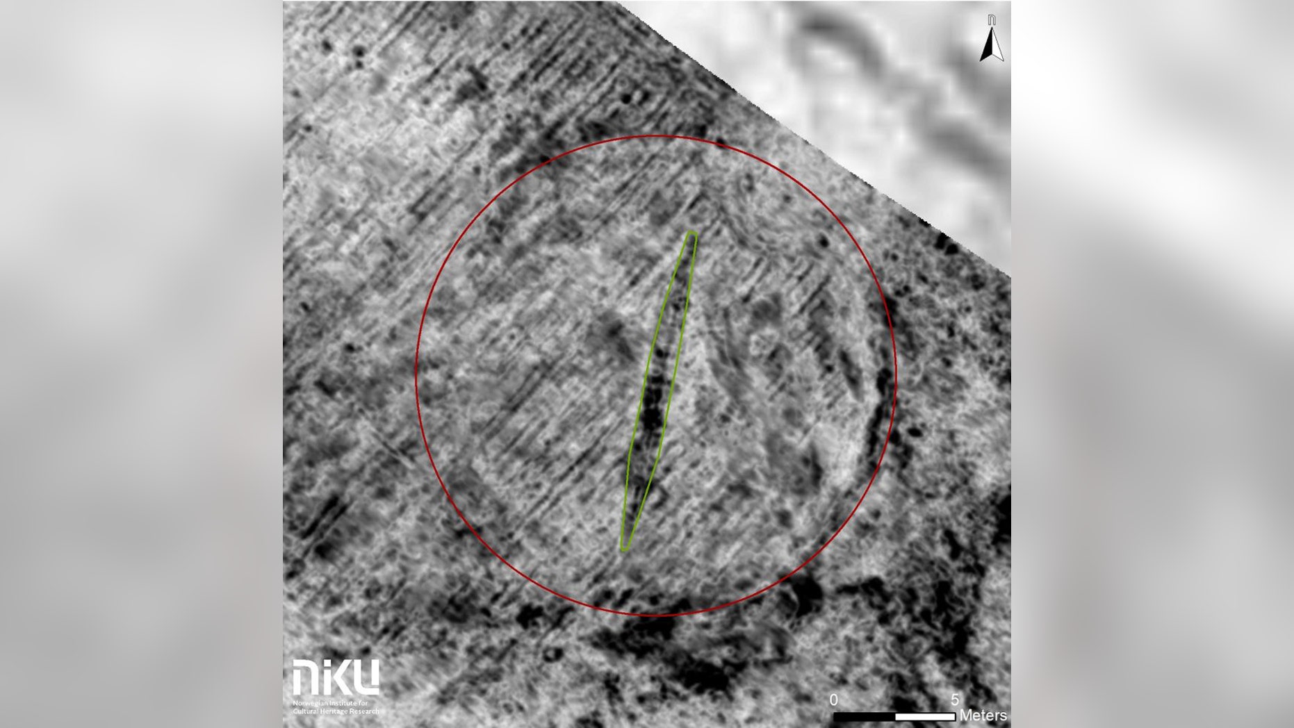The remains of a Viking ship that was 52 to 56 feet (16 to 17 meters) long were found near a medieval church at Edøy, on the island of Smøla in Norway. (Credit: NIKU)