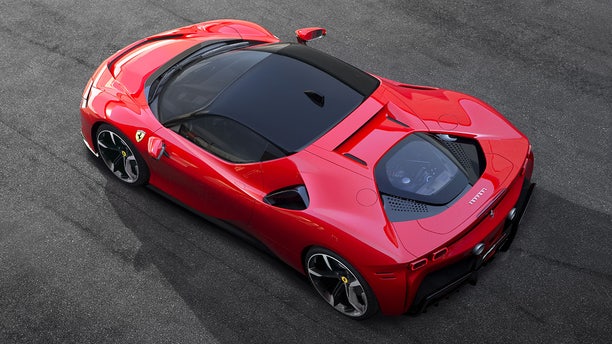 The SF90 Stradale features a mid-mounted V8 and operates in front-wheel-drive when it is in all-electric mode.