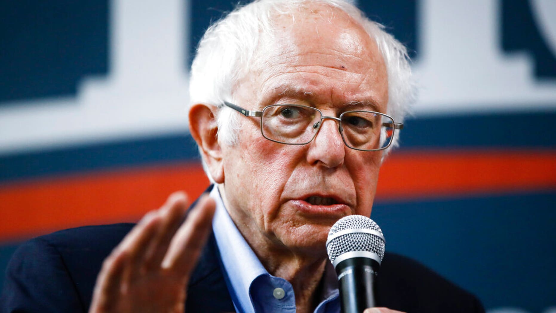 Democratic presidential candidate Sen. Bernie Sanders, I-Vt., speaks at a campaign field office, Sunday, Feb. 2, 2020, in Newton, Iowa. (AP Photo/Matt Rourke)