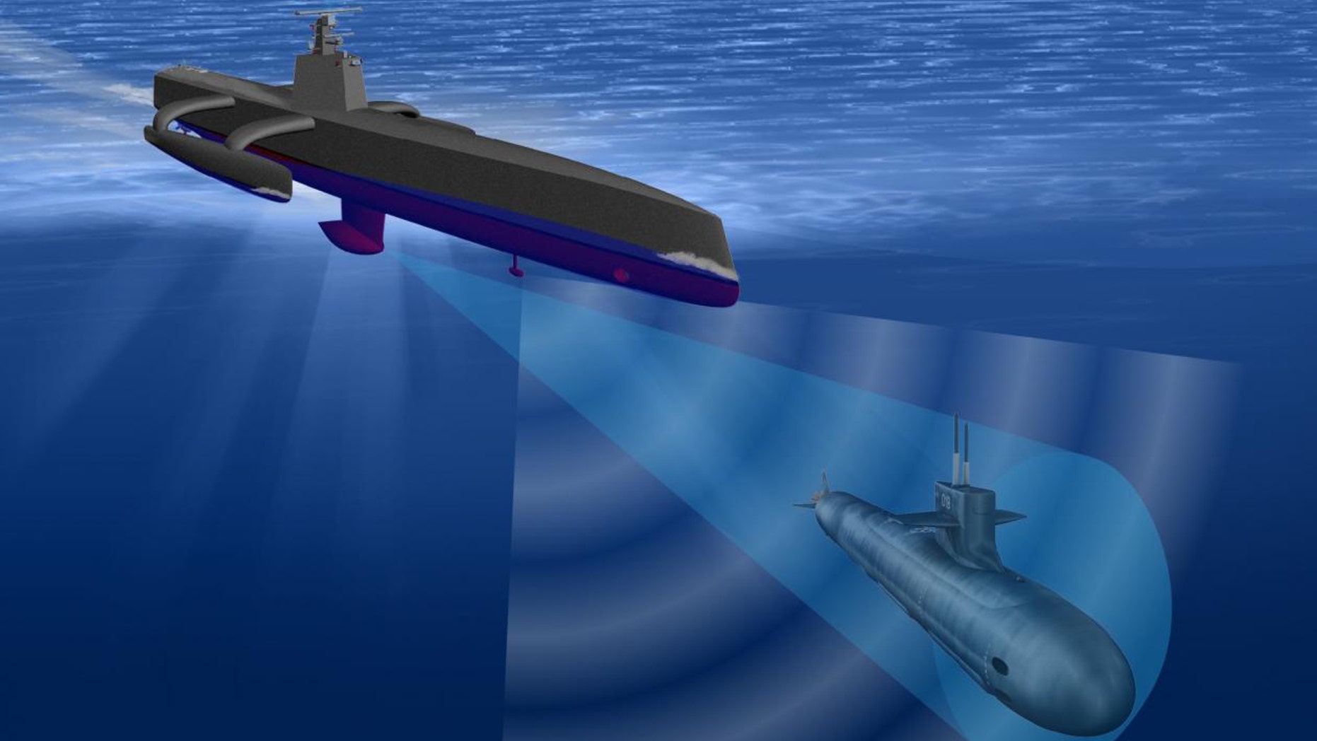 DARPA illustration of a Sea Hunter drone.