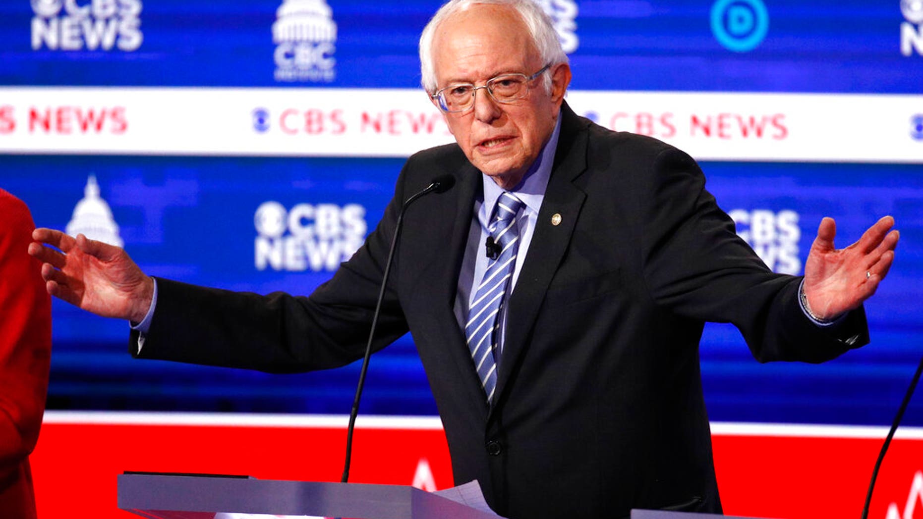Sen. Bernie Sanders, I-Vt., speaks during a Democratic presidential primary debate at the Gaillard Center, in Charleston, S.C., co-hosted by CBS News and the Congressional Black Caucus Institute. (AP Photo/Patrick Semansky)