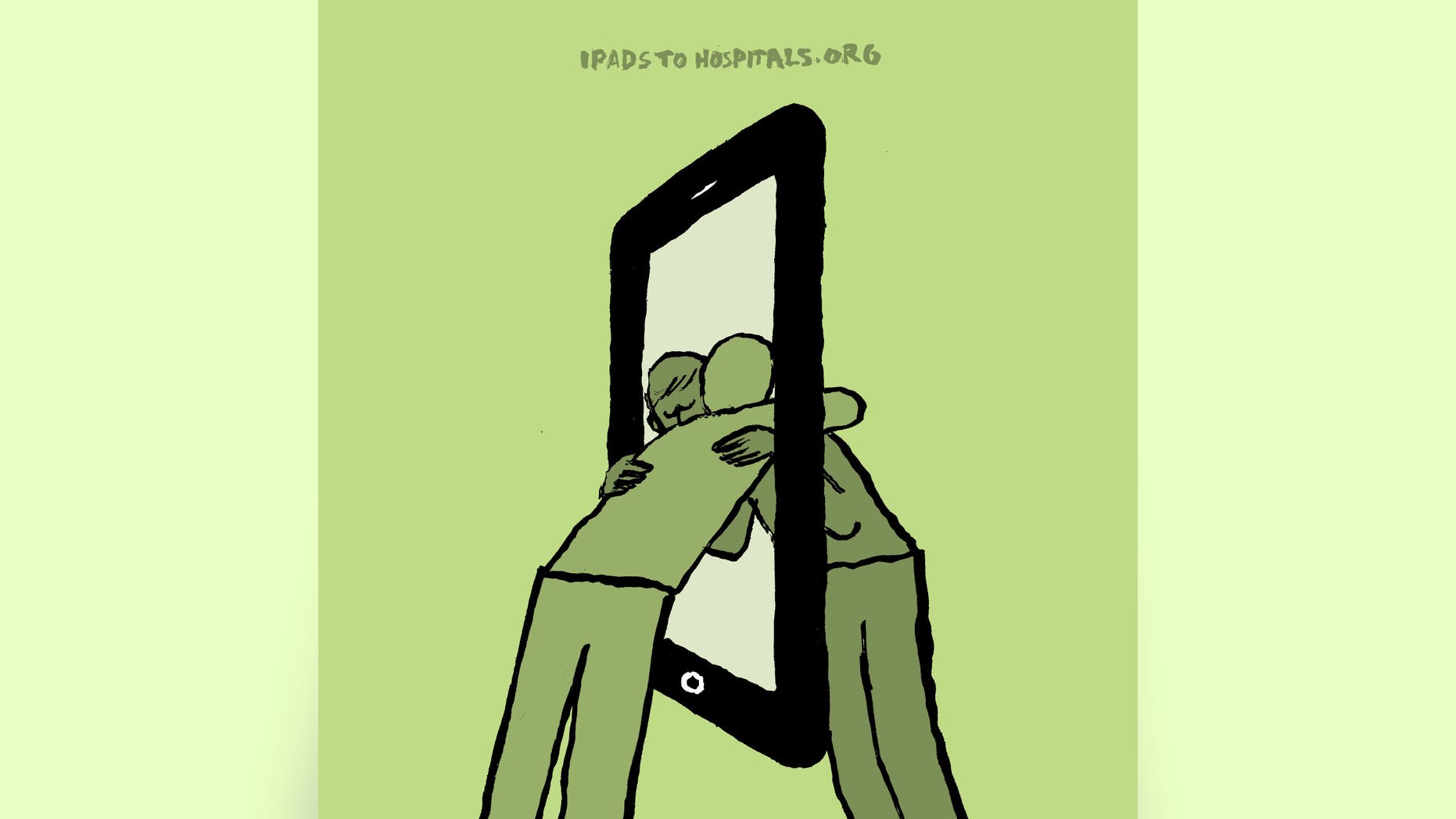 This illustration by French artist Jean Jullien, released by Jullien to Fox News, was created to spotlight the work of iPads to Hospitals, a volunteer group that collects used tablets and donates them to hospitals and nursing homes in underserved communities.
