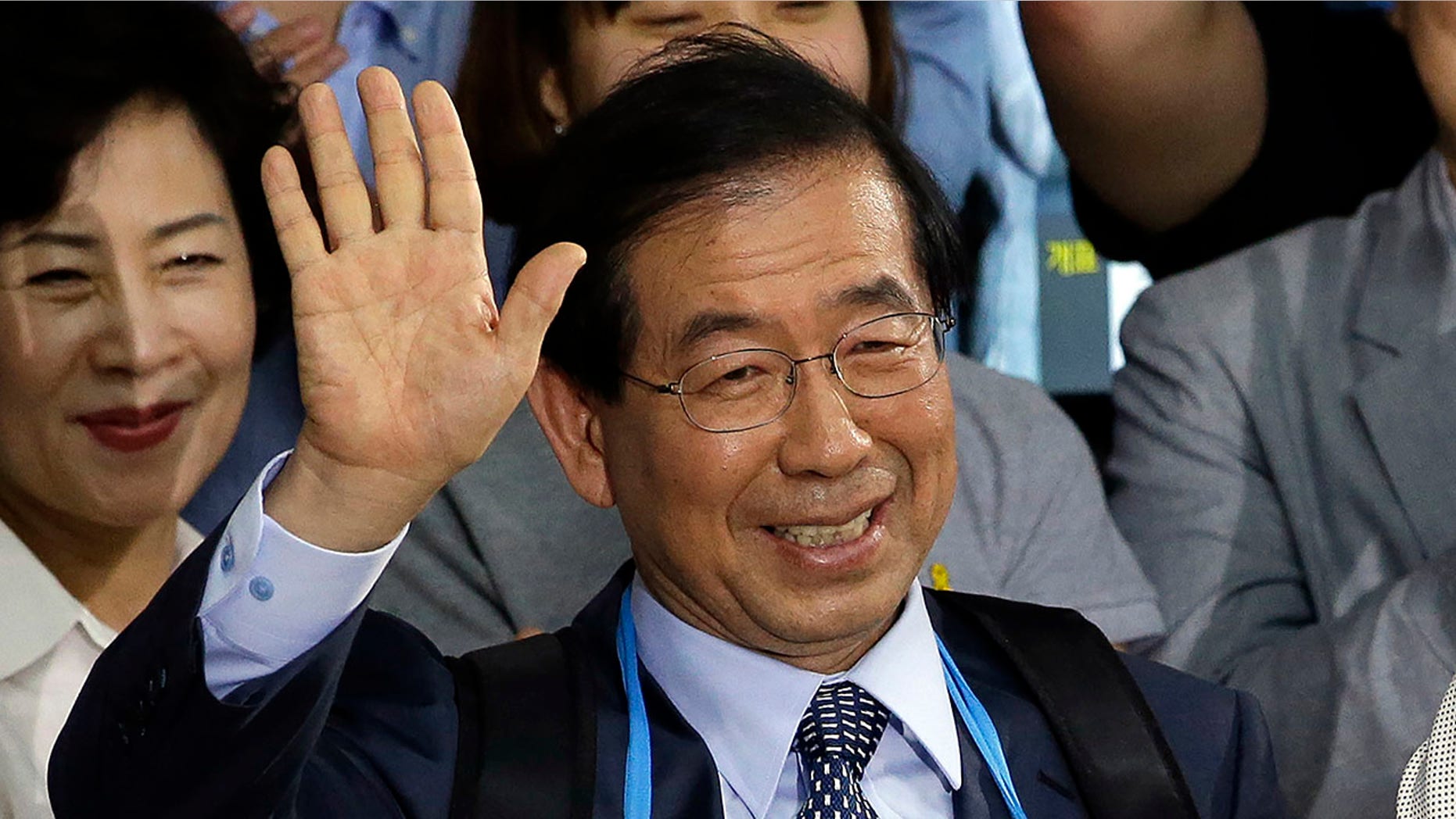 June 5, 2014: Park Won-soon, then-candidate for Seoul city mayor of the main opposition party New Politics Alliance for Democracy celebrates his victory in the Seoul mayoral election at his office in Seoul, South Korea. (AP Photo/Lee Jin-man)