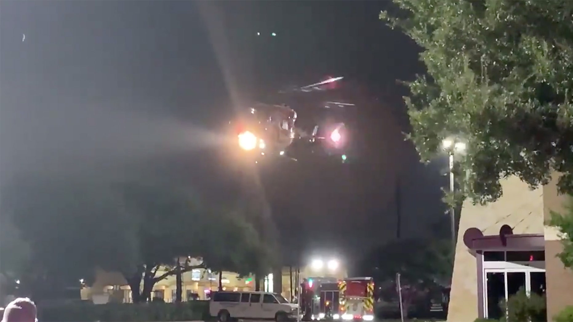 Screen image from video showing groom being airlifted to the hospital after being shot in the chest on his wedding day in Texas.