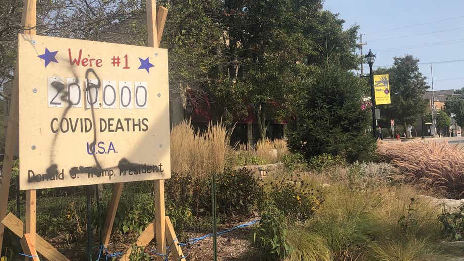 'Coronavirus Death Scoreboard' vandalized, Illinois town decides not to remove anti-Trump display