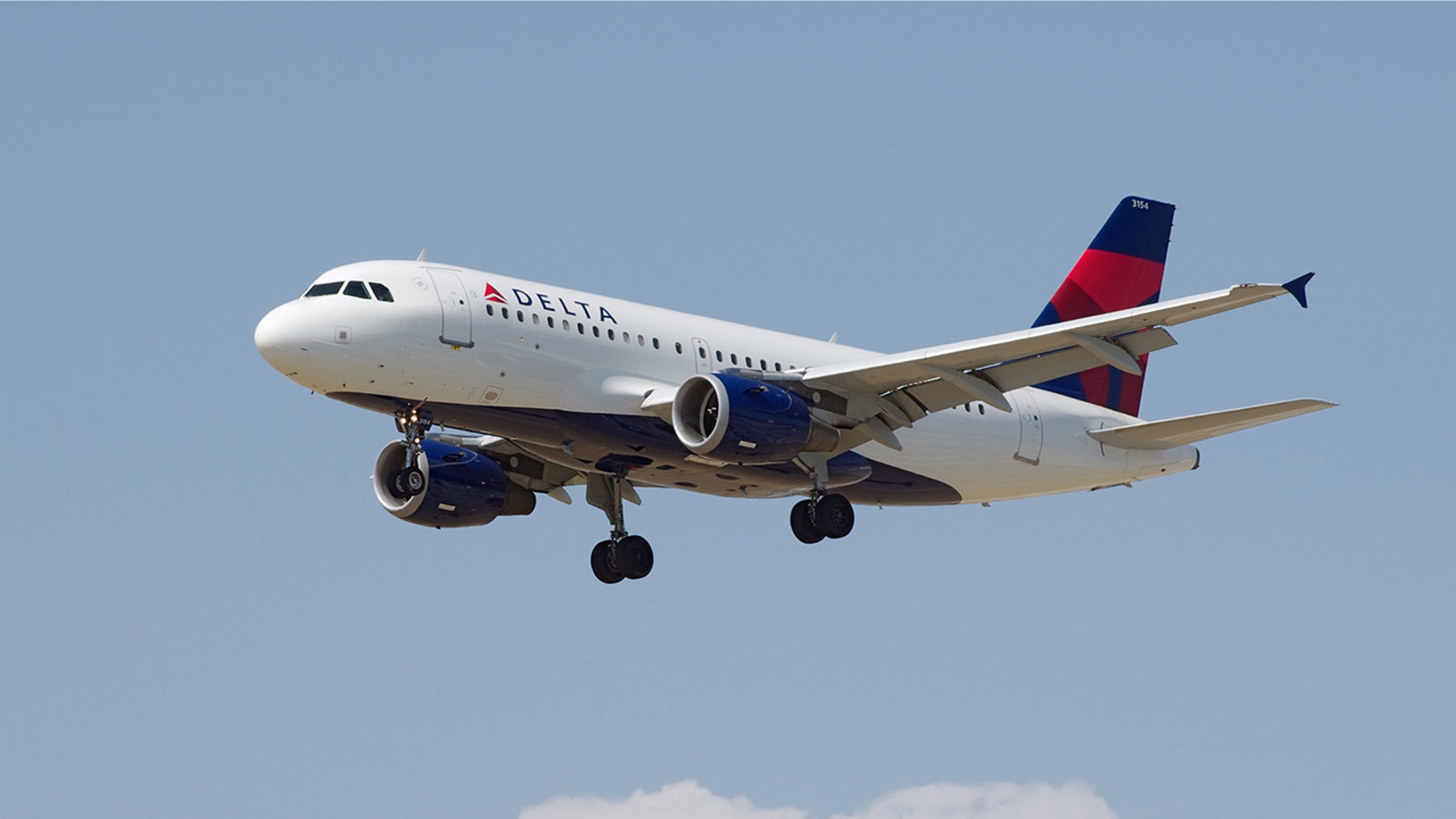 Delta Airlines Airbus A319 in flight shortly before landing at the Los Angeles Airport (LAX).