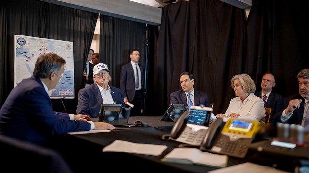Photos show Trump, top officials in Mar-a-Lago Situation Room during U.S.-Israeli strikes
