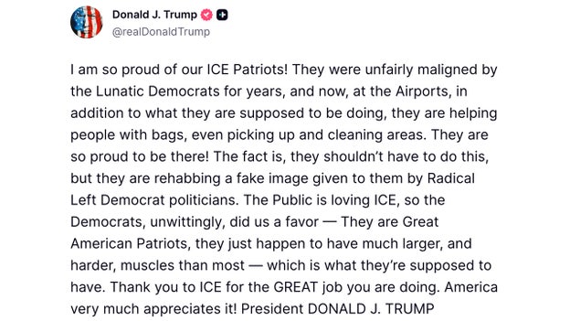 Trump says ICE 'rehabbing' image through airport work despite Dem criticism: 'Public is loving ICE'