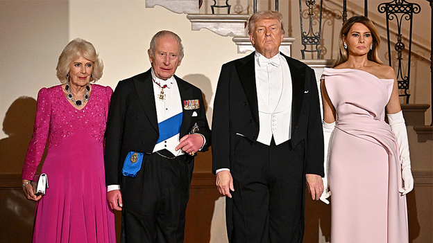 Queen Camilla ditches tiara at White House state dinner as King Charles gifts Trump historic bell