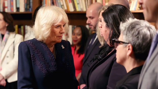 Queen Camilla arrives at New York Public Library event