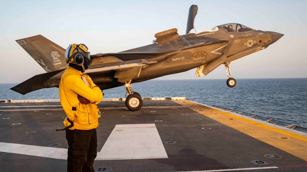 US fighter jet takes off from warship in Arabian Sea