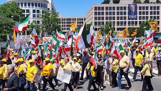 Anti-Iran regime protesters march through DC as rally against Tehran gets underway