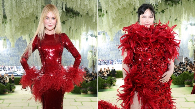 Lena Dunham and Nicole Kidman both wear bold red feathered looks at 2026 Met Gala