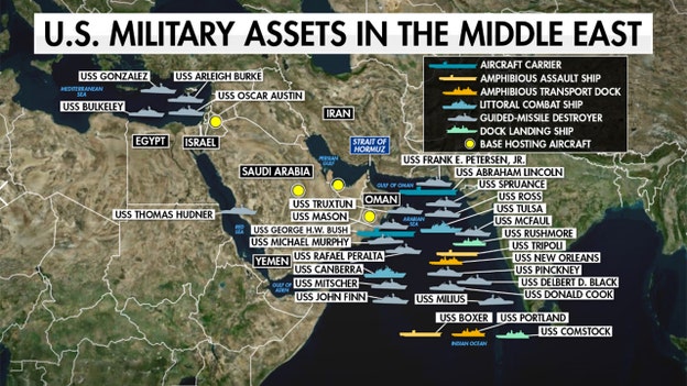 Map shows US warships massed near Iran as Carrier Group departs