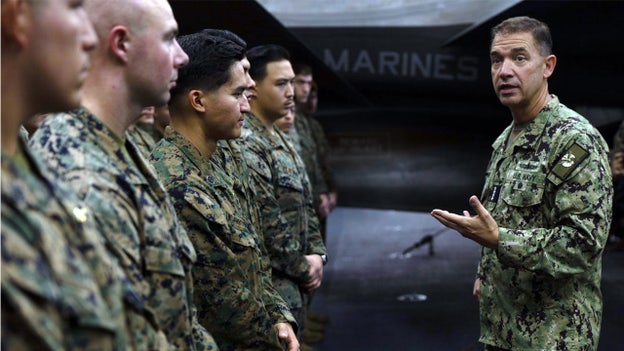 CENTCOM commander visits troops aboard USS Tripoli in Arabian Sea