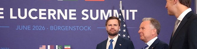 Vice President JD Vance throws up his hands during the stalled peace talks in Switzerland