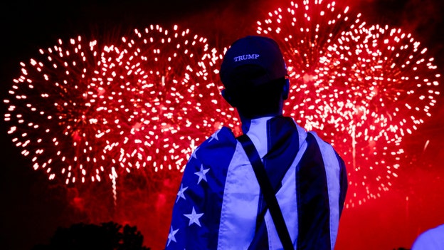 A person watches a fireworks display that is attempting the largest firework display in history with 850,000 fireworks, at a Fourth of July rally marking the 250th anniversary of U.S. independence, on the National Mall in Washington, D.C., U.S., July 5, 2026. (REUTERS/Evan Vucci)