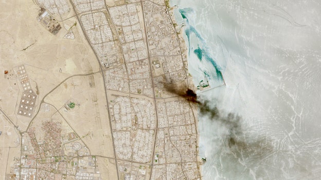 Satellite photo shows smoke billowing near Kuwait oil facility after reported Iranian strikes