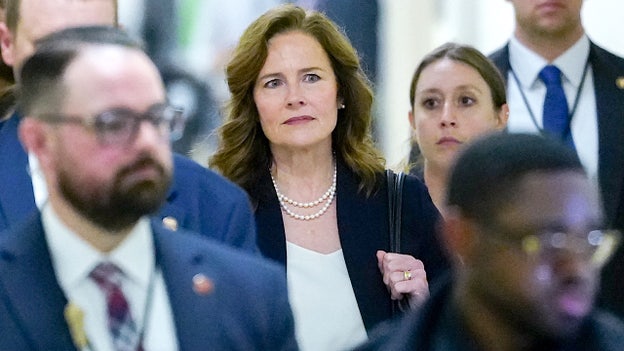 Justice Amy Coney Barrett arrives for a House Appropriations Subcommittee on Financial Services and General Government hearing Tuesday. (Aaron Schwartz/Bloomberg via Getty Images)