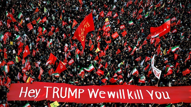 Khamenei funeral nears Iranian shrine, radicals carry banner calling for killing Trump