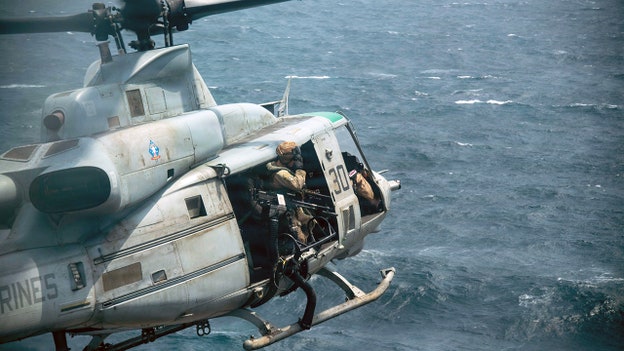 CENTCOM releases photo of military helicopter taking off from warship enforcing Iranian blockade