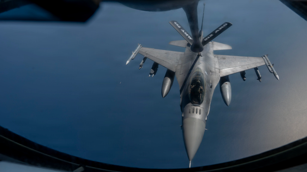 CENTCOM shares photo of F-16 fighter jet getting refueled over Middle East