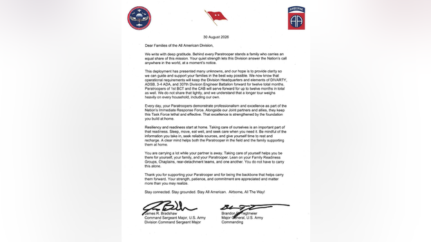 Army extends 82nd Airborne Division’s Middle East deployment to a full year