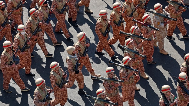 Members of Iran's Basij paramilitary force march in a rally in Tehran on Sept. 18, 2026. (AFP via Getty Images)