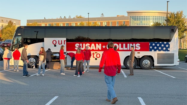 Susan Collins campaign bus arrives ahead of Maine Senate debate with Troy Jackson