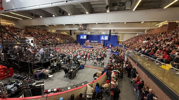 A wide shot shows the venue in Michigan as attendees await President Donald Trump’s appearance on Sunday. (Fox News Digital)