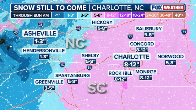 Charlotte clobbered by heavy snow as coastal storm strengthens