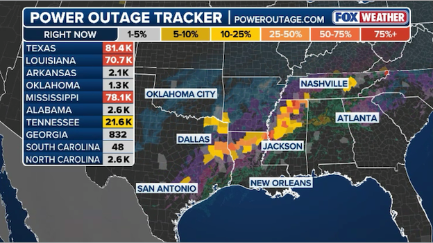 Power outages climbing as relentless freezing rain ices the South