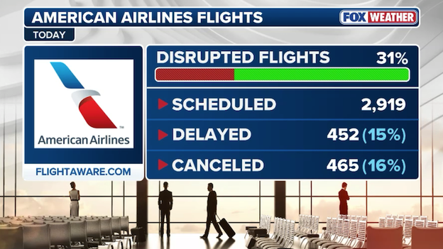 Nearly one-third of American's Wednesday flights disrupted