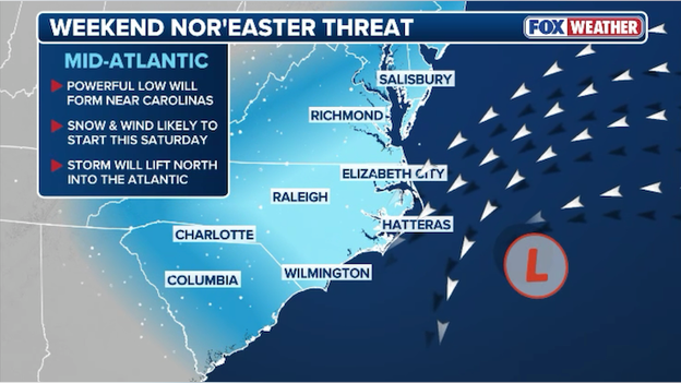 Coastal storm to clobber the Carolinas in nearly a foot of snow