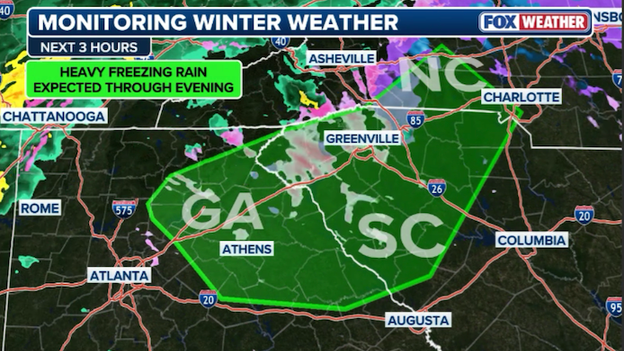 Heavy freezing rain set to slam North Georgia and South Carolina