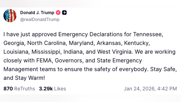 President Trump approves Emergency Declarations for 10 states