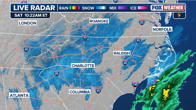 Snow falling across the Carolinas as nor'easter intensifies