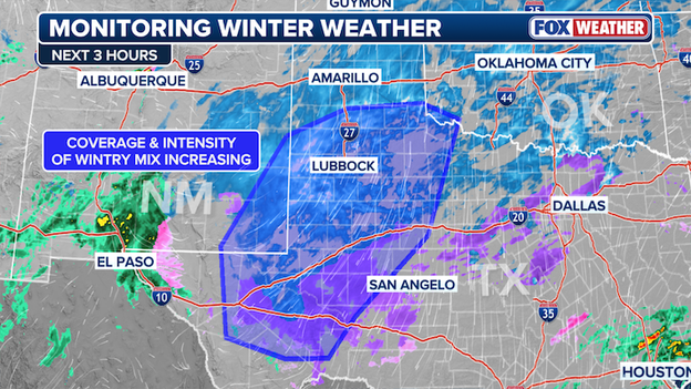 Wintry mix intensity increasing across West Texas
