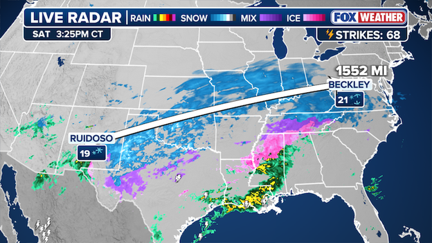 Snow from winter storm extends across 1,500 miles from New Mexico to West Virginia