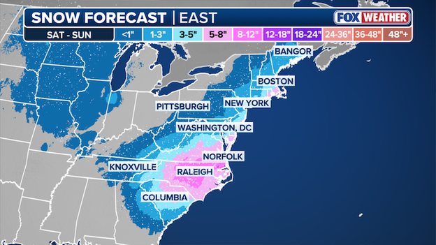 Weekend nor'easter to dump snow from the Carolinas to New England