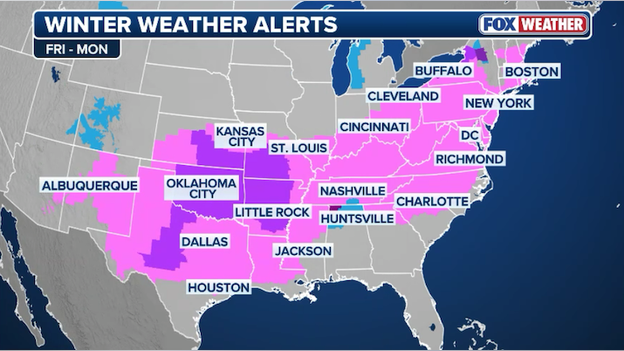 Winter storm alerts span 2,000+ miles across America