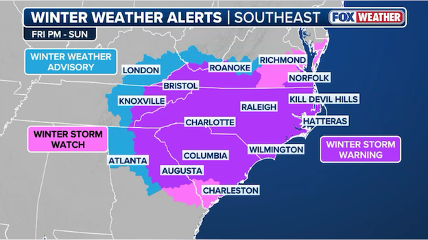 Winter Storm Warnings issued for 20 million in the Southeast