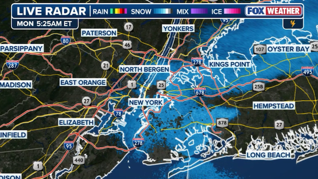Light snow flying again in New York City as morning commute kicks off