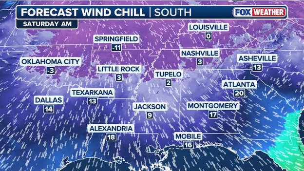 Cold air comes crashing into the Deep South tonight