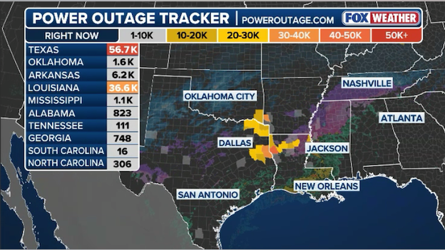 Thousands without power as freezing rain and ice ramp up