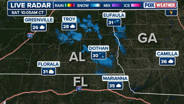 Flurries flying as far south as Dothan, Alabama