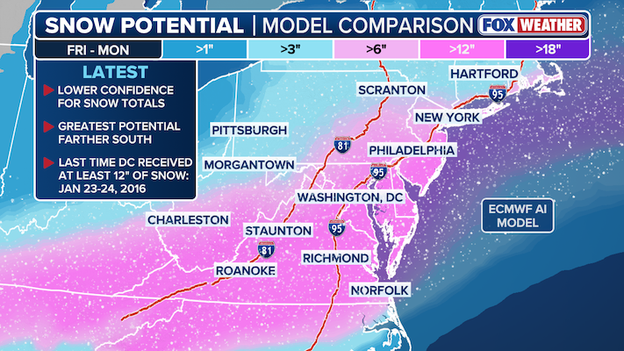 Big snow possible for big cities along I-95